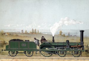 Personenzuglokomotive und Kohlenwagen der Straßburger Eisenbahn (Crampton-System) von Unknown artist
