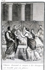 Pillacus gibt Fremden ein Abendessen und wird von seiner Frau gestört. von Unknown artist