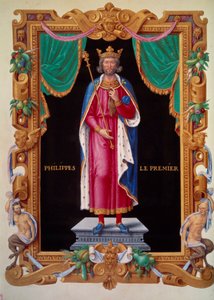 Ganzkörperporträt des Königs von Frankreich Philipp I. (1052-1108). Miniatur in „Recueil des rois de France“ von Jean du Tillet von Unknown artist