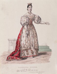 Porträt von Caroline Ungher (Unger), die in I Normanni a Parigi auftritt (Gravur)