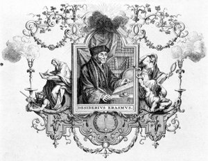 Porträt von Erasmus mit seinem Schreiben - Gravur