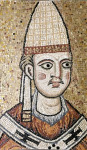 Porträt von Innozenz III. (1160 - 1216). Mosaik im Museum von Rom. Früher in der alten Kirche St. Peter. Museum von Rom