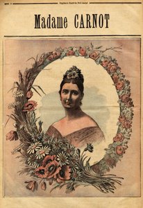 Porträt von Madame Cecile Dupont-White (1841-1898), verheiratet 1863 mit Sadi Carnot (1837-1894), Präsident der Französischen Republik von 1887 bis 1894. Gravur in „Le petit journal illustré“ 29.11.1890. Sammlung Selva von Unknown artist