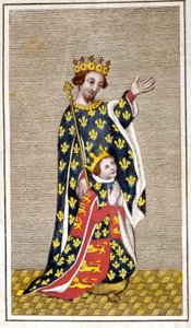 Porträt von Richard III. (1452 - 1485) als Kind und sein Vater Richard von York. Gravur aus dem späten 18. Jahrhundert. Biblioteca di Brera, Mailand.