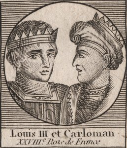 Porträts von Ludwig III. (863/65-882), König der Franken zwischen 879 und 882, und Karlmann II. (866-884), König der Franken von 879 bis 884 - Gravur aus 