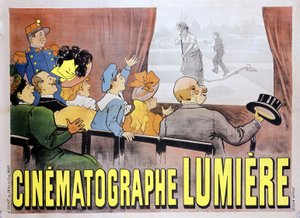 Plakat für den Kinematographen der Brüder Lumière für den Film „Der begossene Gärtner“, Ende des 19. Jahrhunderts