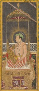 Posthumes Porträt von Kaiser Jahangir unter einem Baldachin (recto)