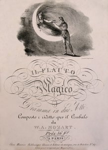 Prinz Tamino erhält die Zauberflöte der Königin der Nacht, Titelillustration des Partiturbuchs von "Die Zauberflöte" (1791) von W.A. Mozart (1756-1792). Leonard de Selva Sammlung. von Unknown artist