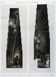 Pyramiden von Memphis: Ansicht der oberen Galerie der Großen Pyramide, aus der oberen und unteren Lagerung - in „Beschreibung von Ägypten“, Kaiserliche Ausgaben von Unknown artist