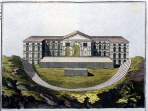 Rekonstruktion des griechischen Theaters von Bachus in Athen. - in „Le costume ancien et moderne“ von Ferrario, ed. Mailand