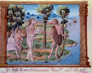 Darstellung von monströsen Kreaturen mit menschlichem Körper und Hundekopf. Miniatur aus „Geschichte der Mongolen, genannt Tartaren“