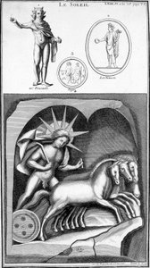 Darstellung der Sonne und Apollon. Bilder aus alten Darstellungen. Gravur 19. Jahrhundert