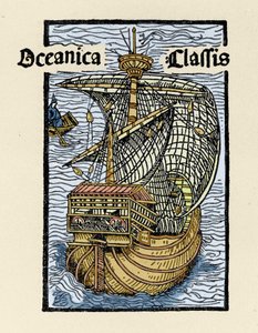 Darstellung der Karavelle Santa Maria von Christoph Kolumbus (1451-1506). Gravur aus „De insulis in mare Indico super inventis“, Basel 1493-1494 (lateinische Übersetzung von Kolumbus