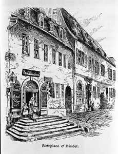 Darstellung des Hauses, in dem Georg Friedrich Händel geboren wurde.