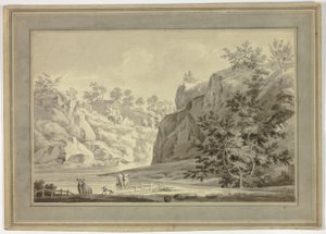 Flusslandschaft mit Kühen und Hund im Vordergrund