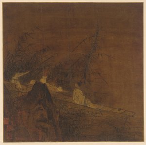 Flusslandschaft: Ein Boot unter wilden Bambus von Unknown artist