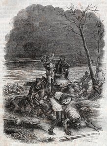 Roland massakriert die Leute von Cymosque (Gravur von 1851 aus „Furioser Roland“)