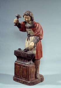Heiliger Crispinus, Schutzpatron der Schuhmacher. Anonyme Skulptur aus polychromem Holz von Unknown artist