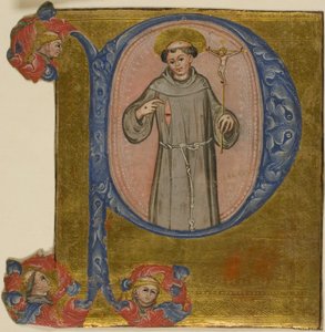 Heiliger Franziskus in einem historisierten Initial "P" von Unknown artist