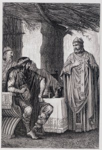 Saint Gregoire von Tours (538-594) widersetzt sich Chilperic I. (539-584), König von Neustrien von Unknown artist