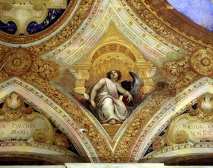 Sankt Johannes der Evangelist und der Adler, der ihn symbolisiert. Kapellendecke des unbefleckten Designs, Menton.