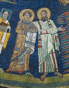 Die heilige Praxedis und der heilige Paulus (Detail). Anonymes Mosaik um 830. Triumphbogen der Basilika Santa Prassede, Rom von Unknown artist