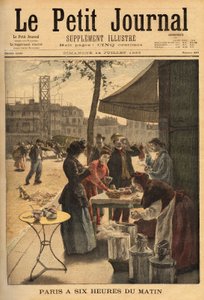 Verkäuferin von Suppe und Milchkaffee, gehalten unter den Kutschentoren um 6 Uhr morgens für das Frühstück im Freien der Pariser Arbeiter von Unknown artist
