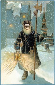 Weihnachtsmann in der Nacht mit Laterne. Postkarte aus dem 19. Jahrhundert. von Unknown artist