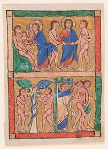 Szenen aus dem Buch Genesis: die Erschaffung Evas, die Hochzeit von Adam und Eva, die Versuchung und die Vertreibung von Unknown artist