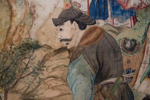 Szenen des Alltagslebens in China, Detail der chinesischen Tapete, Chinesisches Kabinett, Jagdresidenz, von Filippo Juvarra (1678-1736), Stupinigi, Piemont, Italien von Unknown artist