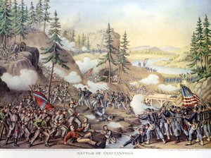 Sezessionskrieg (1861-1865) oder Amerikanischer Bürgerkrieg: 24.-25.11.1863: Nach zwei Tagen Schlacht bei Chattanooga, Tennessee, Sieg der Nordarmee unter General Rosecrans. Gravur von Unknown artist