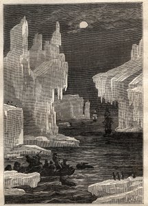 Zweite Reise (1772-1775) von Kapitän James Cook (1728-1779): die Eisinseln (Eisberg), Überquerungen auf dem Weg zum Kap der Umgehung (Bouvetinsel, Antarktis) - Illustration aus „Die großen Seefahrer des 18. Jahrhunderts“ von Unknown artist