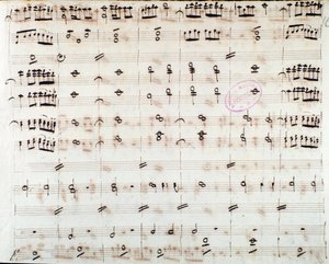 Notenblatt für die erste Violine in der Eröffnung von Mithridate, König von Pontus, Oper von Mozart (1770) von Unknown artist