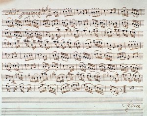 Notenseite für die erste Violine in der Ouvertüre von Mithridate, König von Pontus, Oper von Mozart (1770) von Unknown artist