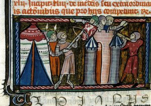 Belagerung einer Burg. Miniatur aus einem Manuskript des 13. Jahrhunderts. Mailand, Biblioteca Trivulziana. von Unknown artist
