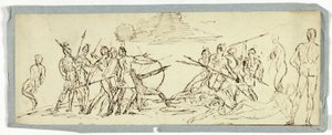 Skizze einer Kampfszene (recto); Fregatte (verso)