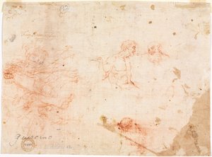 Skizze von zwei Männern und anderen verschiedenen Figuren (verso)