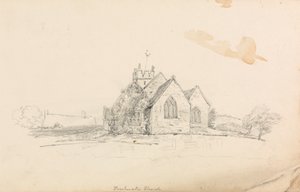 Skizze einer kleinen ländlichen Kirche; Skizze eines Schiffes von Unknown artist