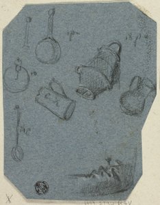 Skizzen von Küchenutensilien, Gebogener Arm (recto); Historische Szene (verso)