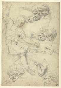 Skizzen eines Soldaten, Köpfe, von römischem Relief (recto); Skizzen männlicher Akte, von römischem Relief (verso) von Unknown artist