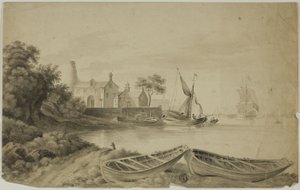Kleiner niederländischer Hafen mit Schiffen