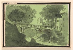 Bühnenbild, Brücke über Wasser von Unknown artist