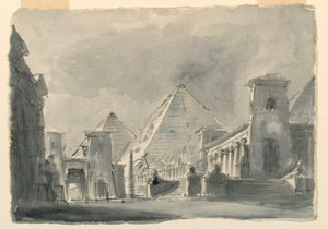 Bühnenbild, Gruppe ägyptischer Gebäude von außen von Unknown artist