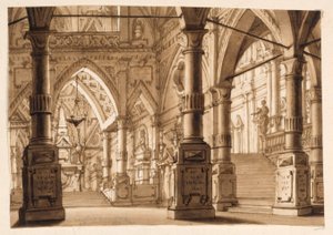 Bühnenbild, Inneres einer gotischen Kirche von Unknown artist