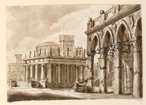Bühnenbild, Platz mit öffentlichem Gebäude von Unknown artist