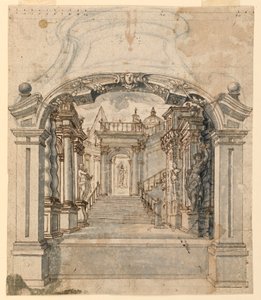 Bühnenbild: Treppe mit Skulpturen