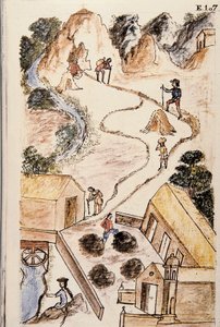 Stufen der Metallproduktion von Minen zu Lasten, aus dem Buch "Trujillo del Peru" oder "Códice Martínez Compañón", von Baltazar Martinez Compañón y Bujanda, Bischof von Trujillo (1782-1785) von Unknown artist
