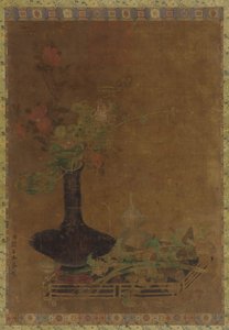 Stillleben - eine schwarze Vase und Blumen