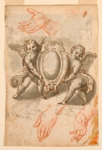 Studien von Händen und Putti mit einem Wappenschild von Unknown artist