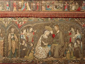 Wandteppichdetail, das die Krönung der Jungfrau darstellt - Aus der Kirche Santa Maria Novella